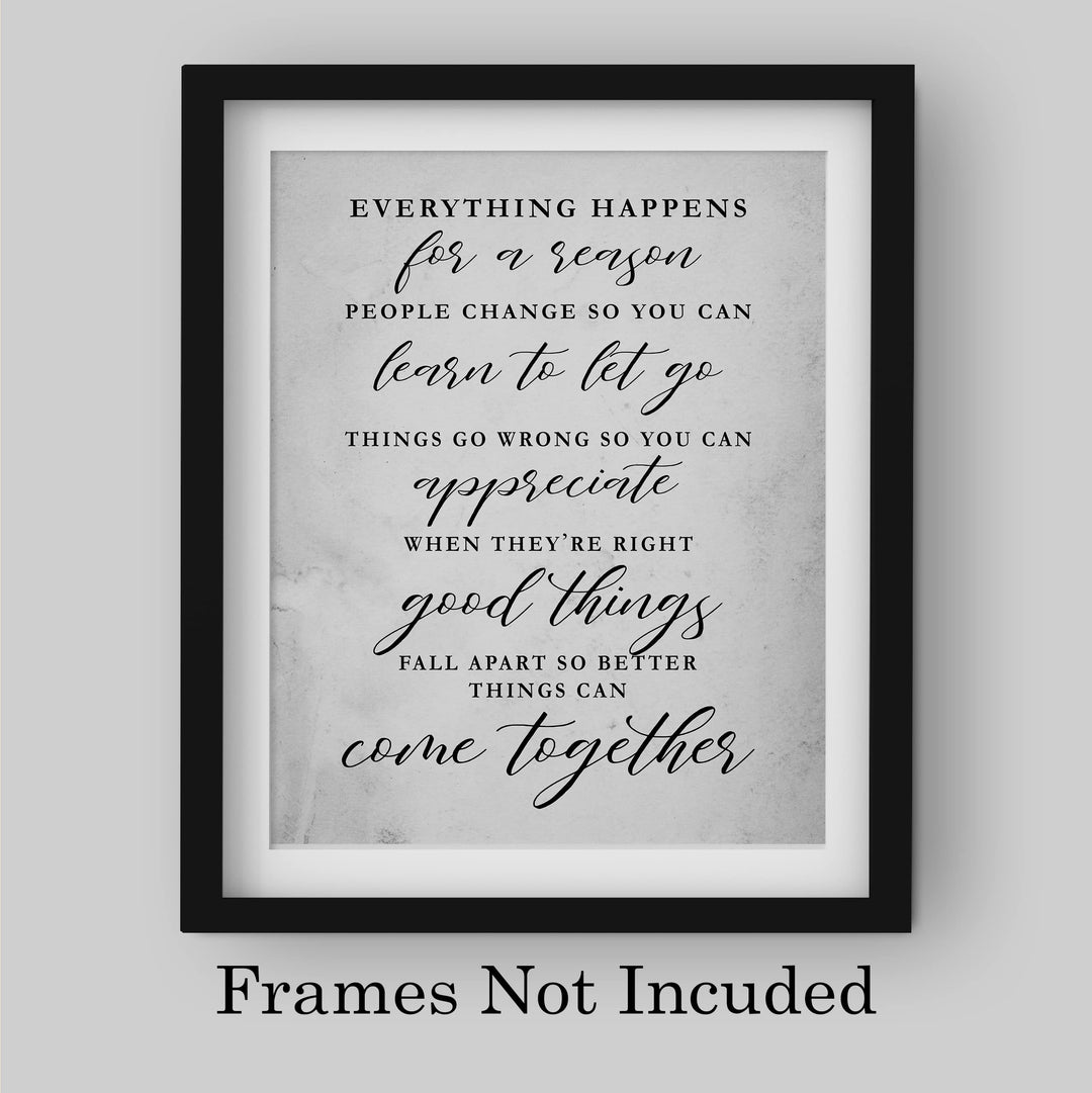 "Everything Happens For a Reason" Inspirational Quotes Wall Decor -8x10" Motivational Art Print-Ready to Frame. Modern Farmhouse Decoration for Home-Office-Classroom Sign. Great Gift!