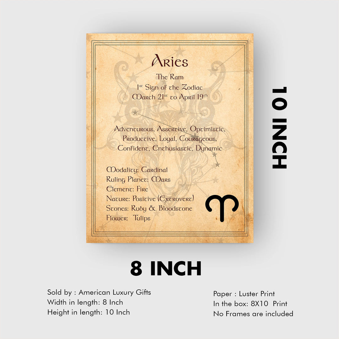Aries-The Ram- Zodiac Sign Wall Art. 8 x 10" Print Wall Print-Ready to Frame. Constellation Design-Astrology Decor for Home-Office-Bedroom. Horoscope&