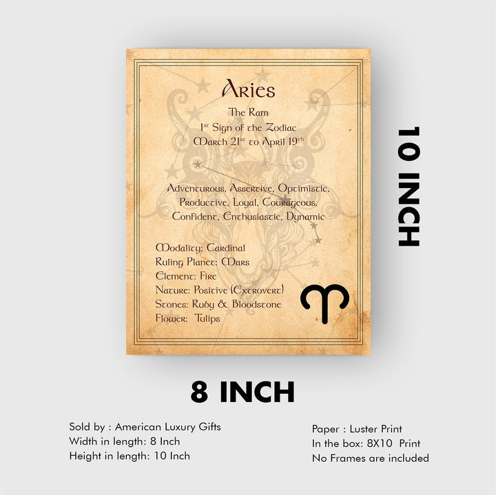 Aries-The Ram- Zodiac Sign Wall Art. 8 x 10" Print Wall Print-Ready to Frame. Constellation Design-Astrology Decor for Home-Office-Bedroom. Horoscope&