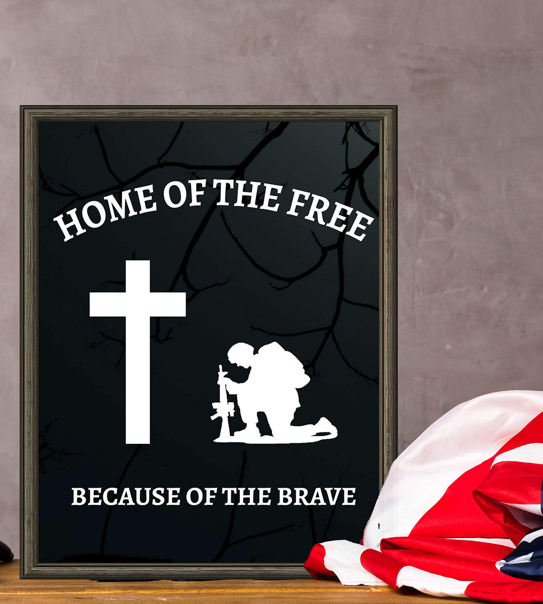 Home of the Free, Because of the Brave- 8 x10" Patriotic Wall Decor Print-Ready To Frame. USA Military Silhouette Poster-Decor for Home-Office-Shop-Restaurants. Show Your Gratitude For Our Veterans.