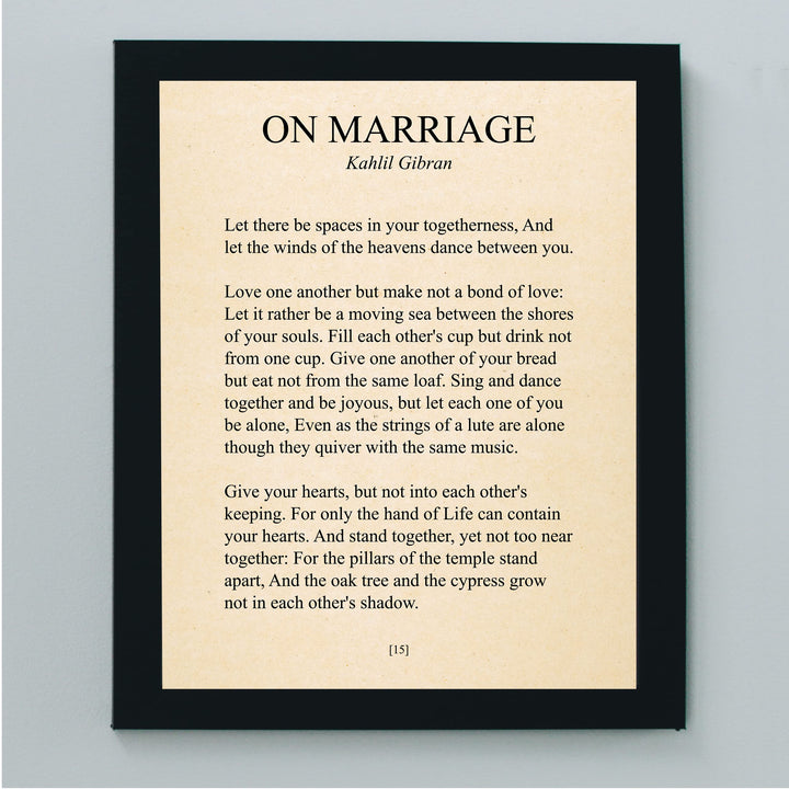 On Marriage-Kahlil Gibran Wedding Poem Wall Art -8 x 10"-Inspirational Poetic Print -Ready to Frame. Perfect Home-Office-Wedding Table-Anniversary Decor. Loving Keepsake Gift for Husband &amp; Wife!