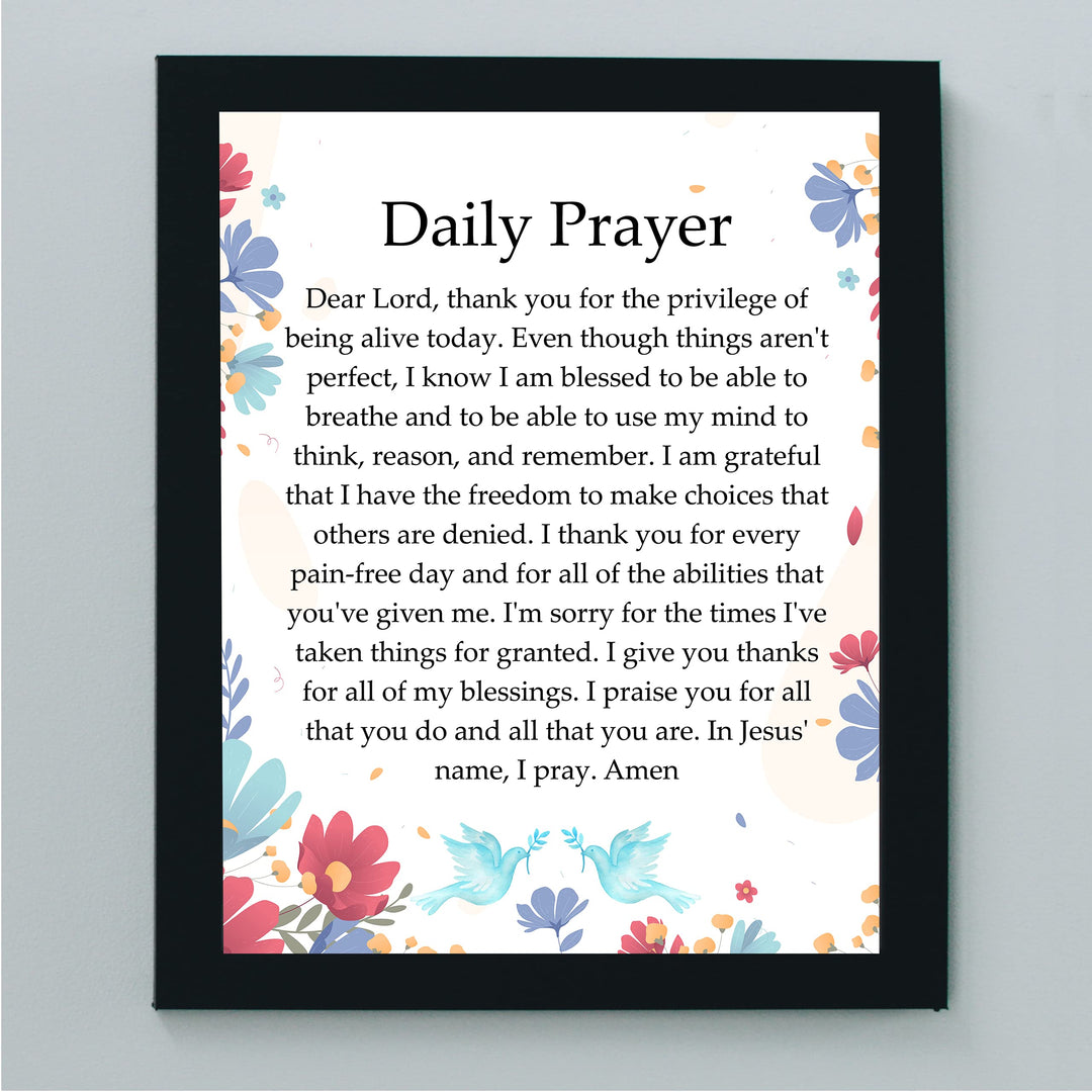 Daily Prayer-Christian Wall Art -8 x 10" Inspirational Scripture Print -Ready to Frame. Floral Design. Perfect Home-Office-Church-Sunday School Decor! Great Religious Gift of Faith &amp; Inspiration!