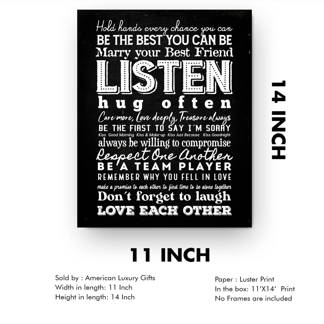 "Marry Your Best Friend" Love Quotes Wall Art Decor -11 x 14" Inspirational Marriage Poster Print-Ready to Frame. Romantic Wedding &amp; Anniversary Gift for Husband, Wife &amp; Newlyweds.