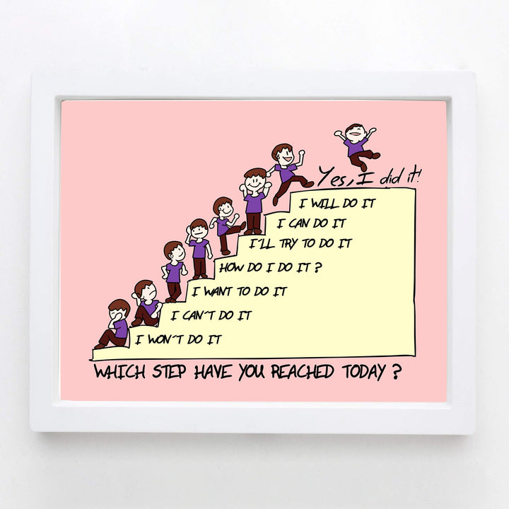 Which Step Have You Reached Today Motivational Classroom Wall Decor -10 x 8" Typographic Cartoon Art Print-Ready to Frame. Inspirational Home-Office-Desk-School Decor. Great Gift for All Teachers!