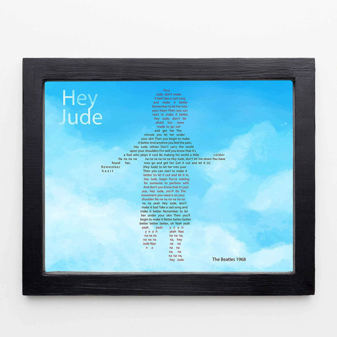 Beatles Song Lyrics Wall Art-"Hey Jude"- 8 x 10 Art Print Ready to Frame. Modern Home-Office-Studio-School Decor. Perfect Gift for Musicians, Beatles Fans &amp; Inspiration. Paul McCartney Ballad for Son.
