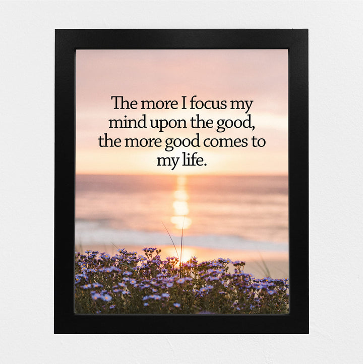 Focus My Mind On the Good Motivational Wall Art Decor -8 x 10" Inspirational Beach Sunset Print-Ready to Frame. Perfect Decor for Home-Office-Work-Desk Sign-Ocean Themes. Great Gift of Motivation!