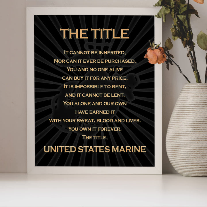 The Title - United States Marine- Patriotic US Marine Corps Wall Art Decor -8 x 10" Military Print -Ready To Frame. Home-Office-School Decor. Perfect Gift for Marines &amp; Veterans. Semper Fi - Oorah!