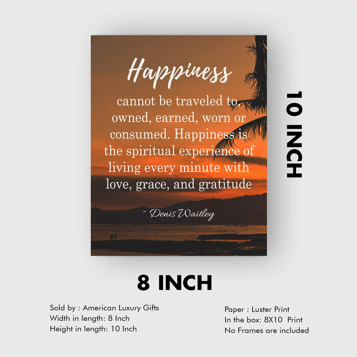 Happiness is Living With Love, Grace &amp; Gratitude- Inspirational Wall Art-8 x 10" Print Wall Print-Ready to Frame. Modern Spiritual Typographic Decor for Home-Office-Studio. Dennis Waitley Quotes.