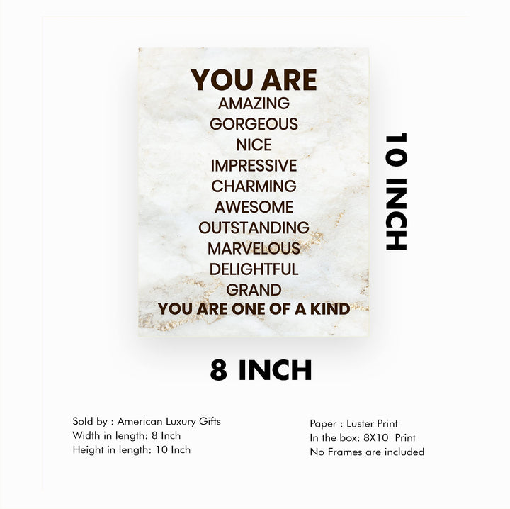You Are One of a Kind- Inspirational Wall Art Print- 8 x 10" Ready to Frame. Motivational Wall Art-Home Decor- Office Decor. Perfect For Building Confidence in Children, Friends &amp; Graduates!