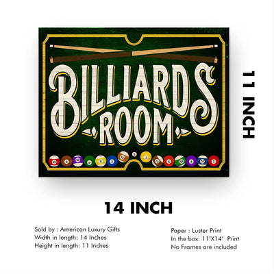 "Billiards Room" -Vintage Pool Room Sign - 14 x 11"