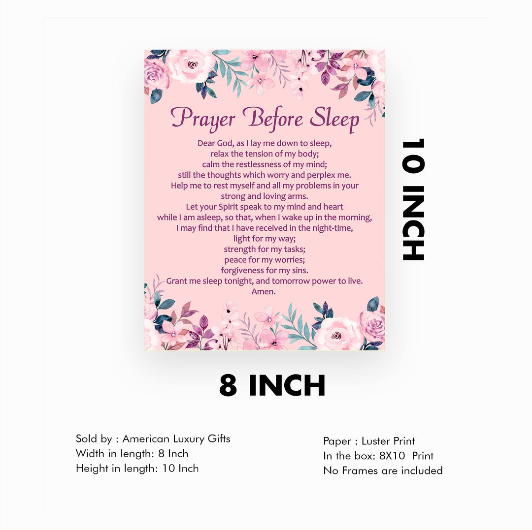 Prayer Before Sleep-Christian Wall Art -8 x 10" Inspirational Floral Scripture Print -Ready to Frame. Perfect Home-Office-Church-Sunday School Decor! Great Religious Gift of Faith &amp; Inspiration!