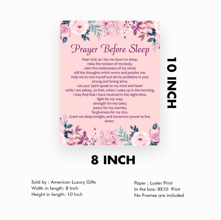 Prayer Before Sleep-Christian Wall Art -8 x 10" Inspirational Floral Scripture Print -Ready to Frame. Perfect Home-Office-Church-Sunday School Decor! Great Religious Gift of Faith &amp; Inspiration!