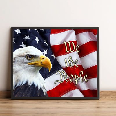 We the People-Rustic American Flag Wall Art -10 x 8" Patriotic USA Eagle Picture Print -Ready to Frame. Home-Office-School-Bar-Man Cave Decor! Great Gift for Military-Veterans & All Patriots!