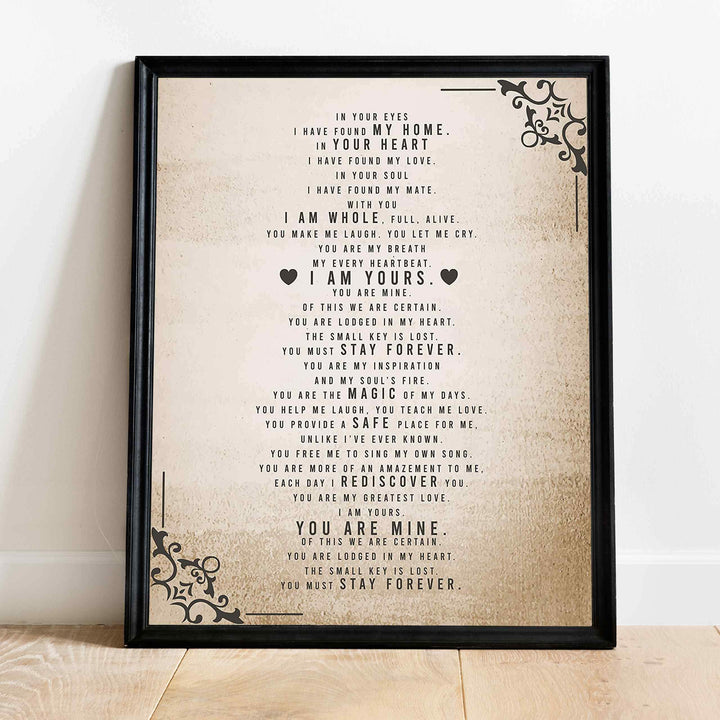 In Your Eyes, I Have Found My Home-Poetic Wall Art Decor-11 x 14" Love &amp; Marriage Poem Print-Ready to Frame. Romantic Gift for Spouse-Partner-Newlyweds. Perfect for Wedding-Anniversary Presents!