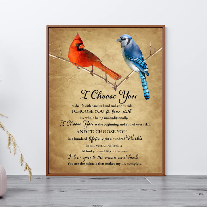 I Choose You to Love With- Inspirational Marriage Vows Wall Art Decor -11 x 14"- Cardinal &amp; Bluejay Birds Picture Print -Ready to Frame. Perfect Wedding-Engagement Gift For Husband, Wife &amp; Couples!