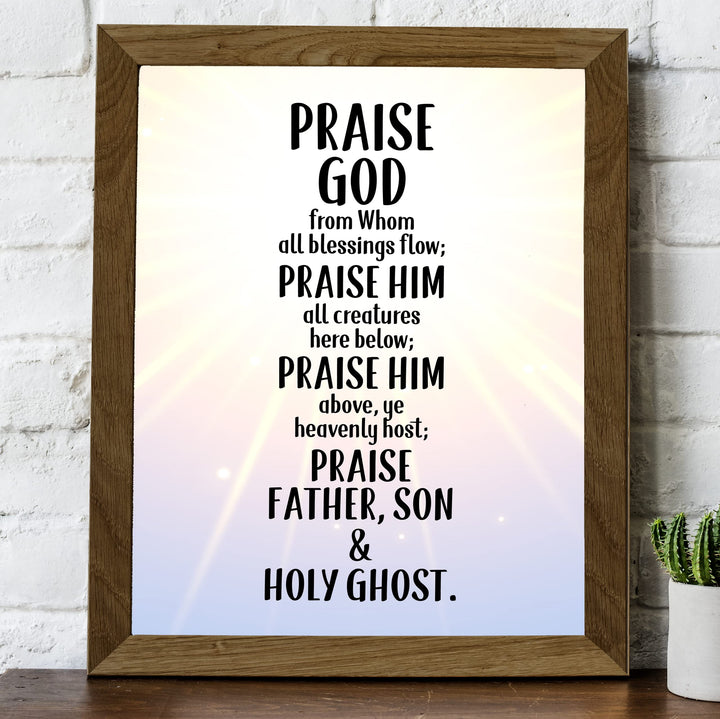 Praise God From Whom All Blessings Flow Christian Hymn Music Wall Art -8 x10" Inspirational Scripture Song Print -Ready to Frame. Classic Hymnal Decoration for Home-Office-Church &amp; Religious Decor!