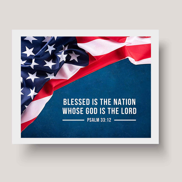 Psalm 33:12-"Blessed Is the Nation Whose God Is the Lord"-Bible Verse Wall Art -10 x 8" American Flag Scripture Print-Ready to Frame. Inspirational Home-Office-Church-Christian-Patriotic Decor.