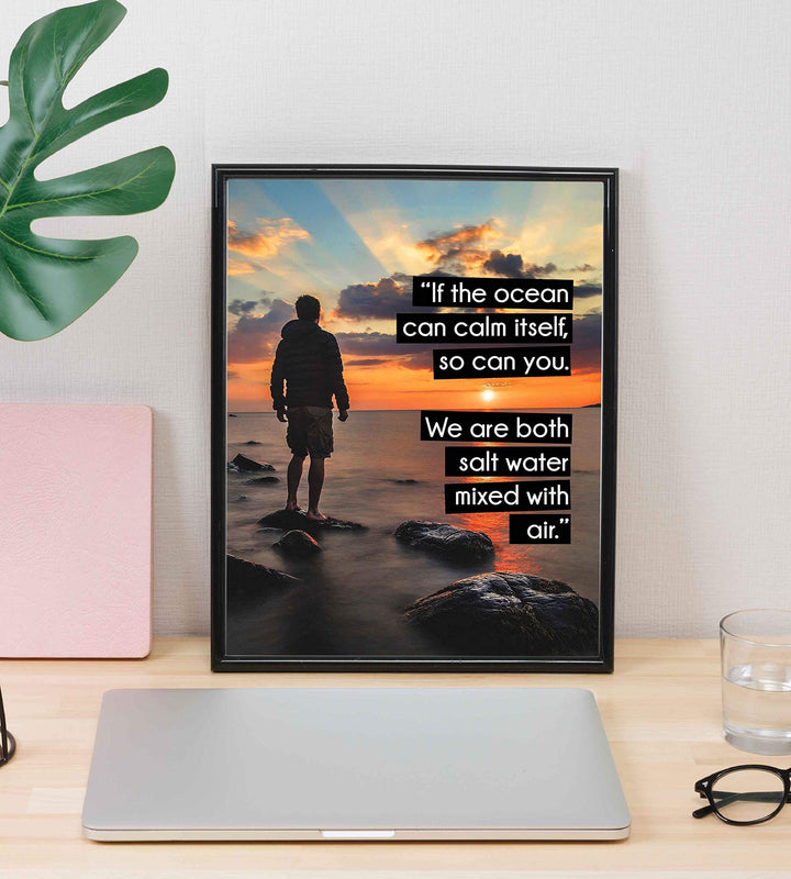 If the Ocean Can Calm Itself-So Can You-Inspirational Quotes Wall Art-8 x 10" Beach Sunset Photo Print- Ready to Frame. Motivational Home-Office-Studio-School Decor. Great Gift of Inspiration!