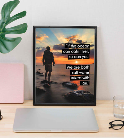 If the Ocean Can Calm Itself-So Can You-Inspirational Quotes Wall Art-8 x 10" Beach Sunset Photo Print- Ready to Frame. Motivational Home-Office-Studio-School Decor. Great Gift of Inspiration!