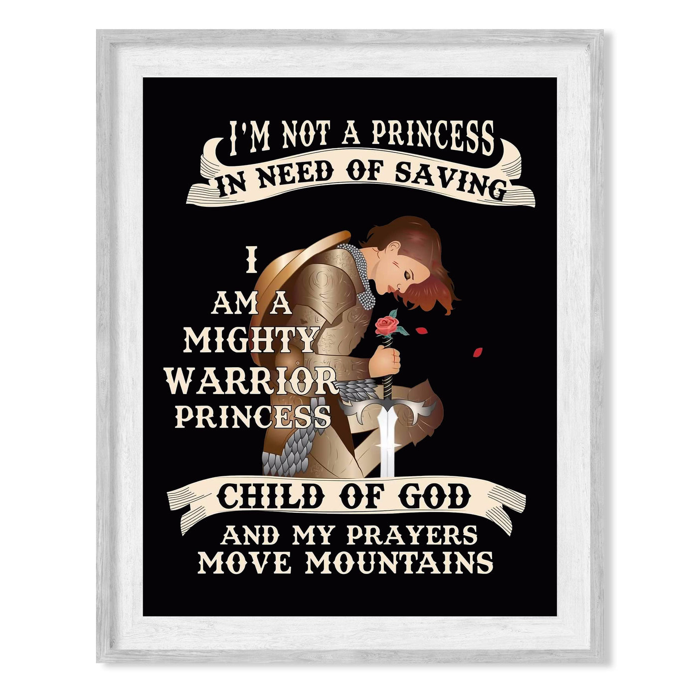 I'm A Mighty Warrior Princess- Inspirational Christian Wall Art -8x10"-Armor of God Wall Print -Ready to Frame. Home-Bedroom-Office-Church Decor. Great Gift for Confidence in All Women-Teens-Girls!