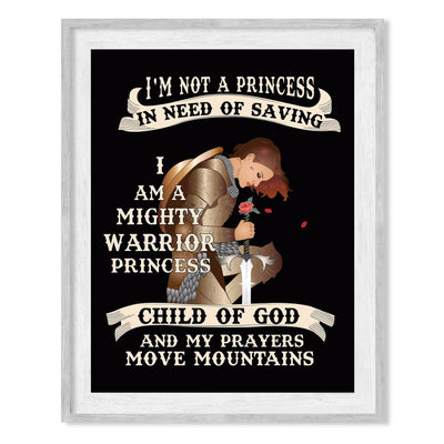 I'm A Mighty Warrior Princess- Inspirational Christian Wall Art -8x10"-Armor of God Wall Print -Ready to Frame. Home-Bedroom-Office-Church Decor. Great Gift for Confidence in All Women-Teens-Girls!