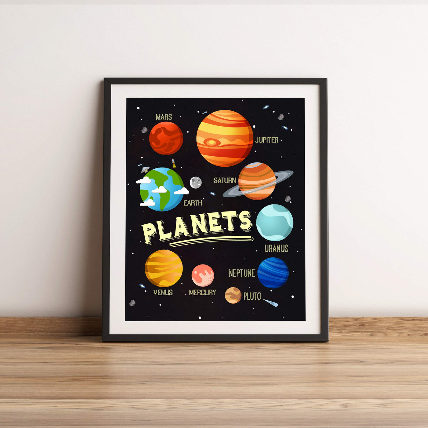 Planets of the Solar System-Elementary Science Wall Art -11 x 14" Educational Poster Print-Ready to Frame. Perfect Kids Bedroom-Homeschool-Science Classroom-Outer Space Decor. Great Learning Gift!