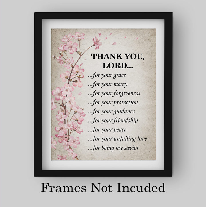 Thank You Lord for Your Grace &amp; Mercy Inspirational Christian Prayer Wall Art Decor -8 x10" Religious Floral Photo Print -Ready to Frame. Motivational Home-Office-Church Decor. Great Gift of Faith!