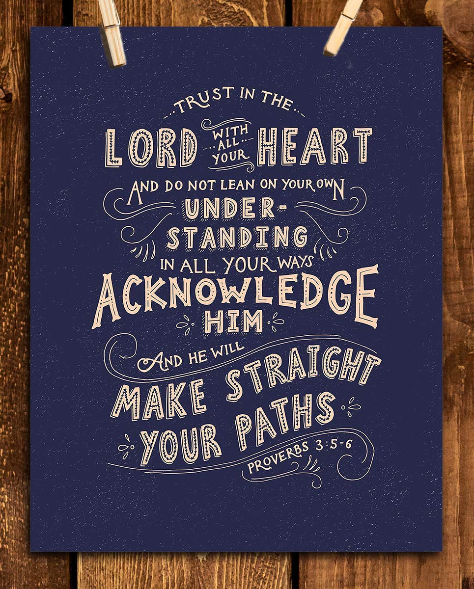 Trust In The Lord With All Your Heart- Proverbs 3:5- Bible Verse Wall Art- 8x10"- Rustic Scripture Wall Print- Ready to Frame. Home D?cor- Office D?cor. Perfect Christian Gift &amp; Reminder To Trust.