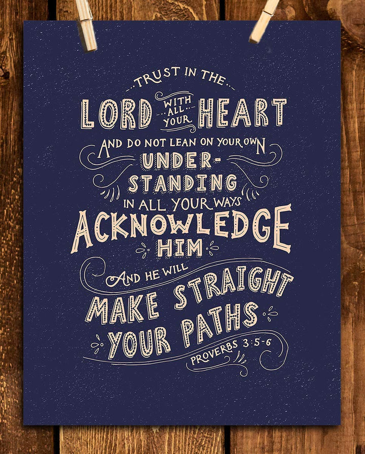 Trust In The Lord With All Your Heart- Proverbs 3:5- Bible Verse Wall Art- 8x10"- Rustic Scripture Wall Print- Ready to Frame. Home D?cor- Office D?cor. Perfect Christian Gift &amp; Reminder To Trust.