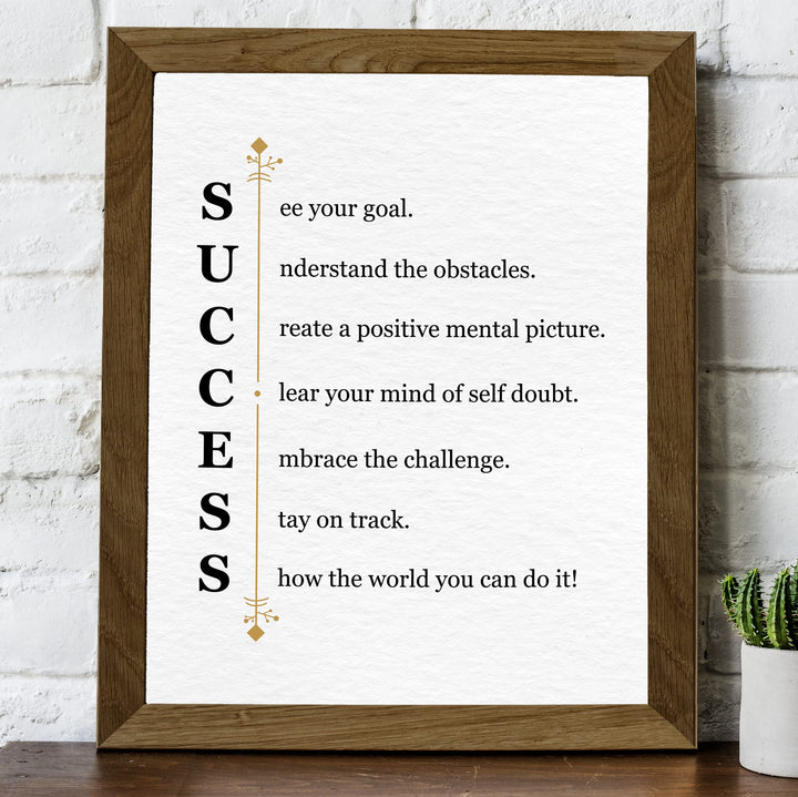 "Success -See Your Goal"-Motivational Quotes Wall Art Sign -11 x 14" Modern Typographic Picture Print -Ready to Frame. Inspirational Home-Office-Classroom-Work Decor. Great Gift of Motivation!