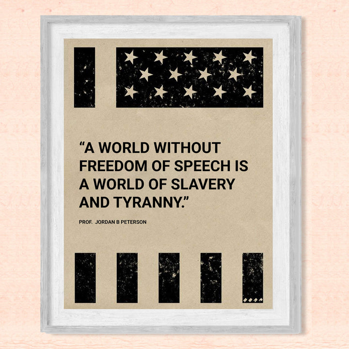 World Without Freedom of Speech-Is of Slavery &amp; Tyranny-American Flag Wall Art-8 x 10" Patriotic Poster Print-Ready to Frame. Rustic Decor for Home-Office-Bar-Cave. Show Your Love of USA &amp; Freedom!