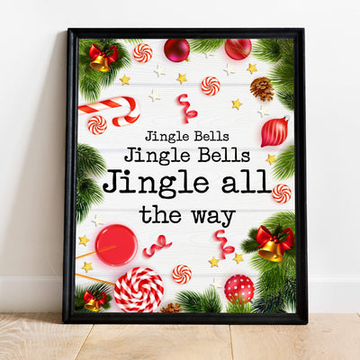 Jingle Bells-Jingle All the Way Christmas Song Wall Art Decor -11 x 14" Holiday Music Wall Print -Ready to Frame. Typographic Home-Welcome-Kitchen-Farmhouse Decor. Display Your Holiday Joy!