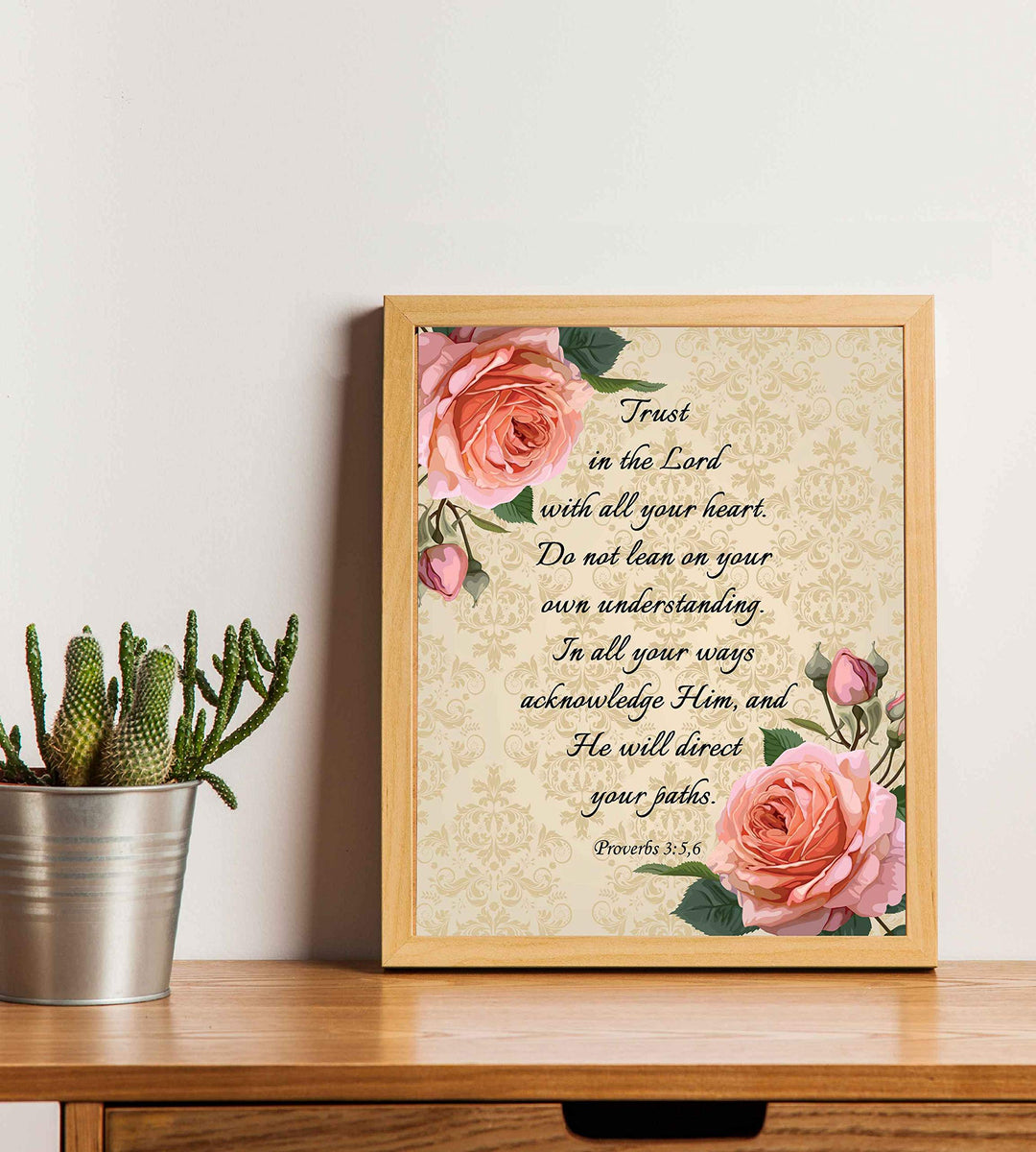Proverbs 3:5-6-?Trust in the Lord With All Your Heart? Bible Verse Wall Art-8x10" Floral Typographic Scripture Print-Ready to Frame. Home-Office-Church D?cor. Great Christian Gift. Have Faith in Him!