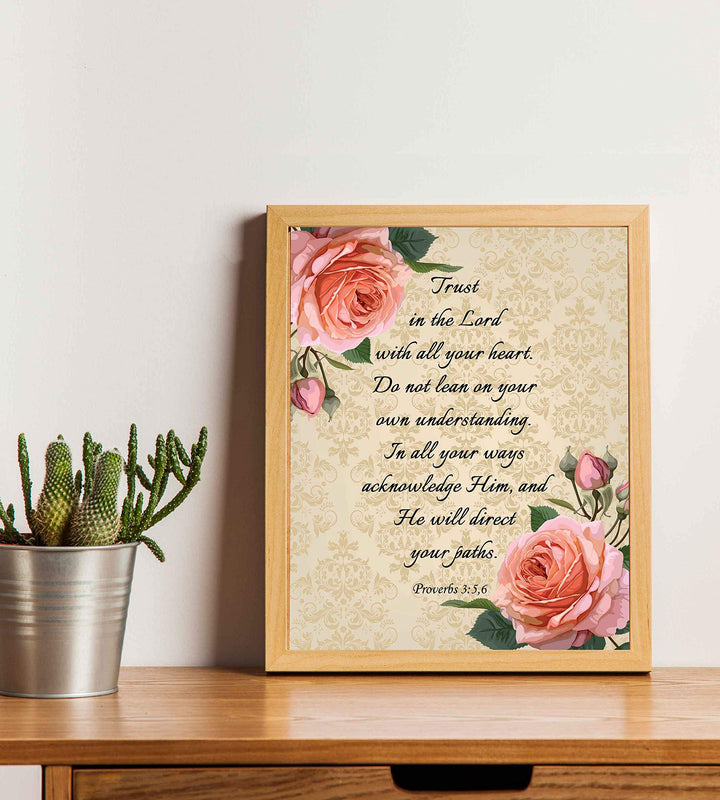 Proverbs 3:5-6-?Trust in the Lord With All Your Heart? Bible Verse Wall Art-8x10" Floral Typographic Scripture Print-Ready to Frame. Home-Office-Church D?cor. Great Christian Gift. Have Faith in Him!