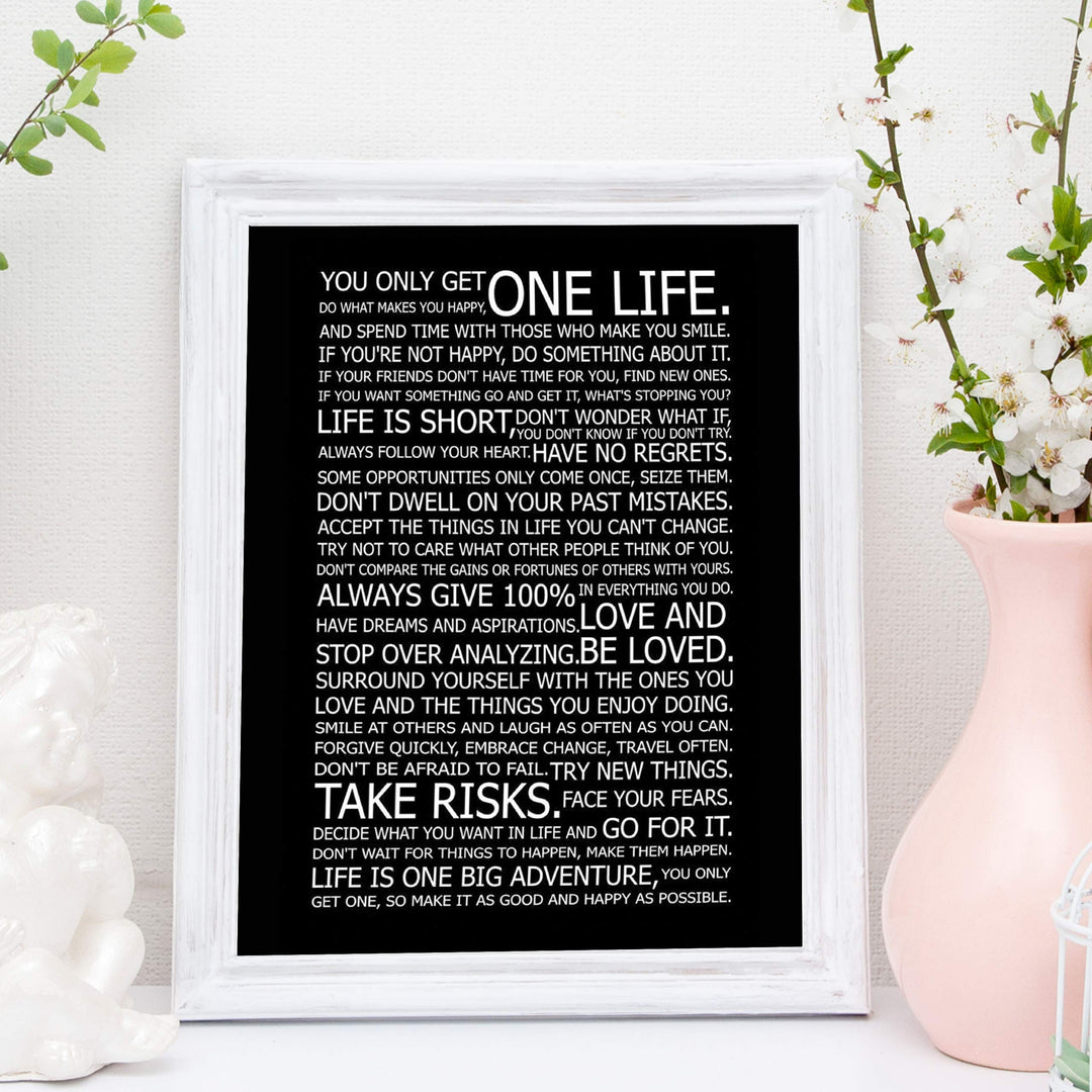 You Only Get One Life-Rules For Happy Life-Poster Print. 11 x 14" Wall Art Decor-Ready to Frame. Modern Typographic Decor For Home-Office-School. Great Reminders To Find Happiness &amp; Inspiration!