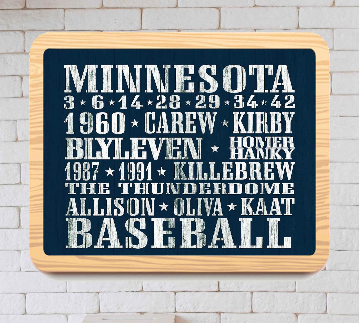 Minnesota Twins-Baseball-Vintage Sports Wall Decor- 10 x 8"- Retro MLB Players Poster Print-Ready to Frame. Baseball Typographic Art Sign. Home-Office-Bar D?cor. Perfect for Locker Room-Man Cave.