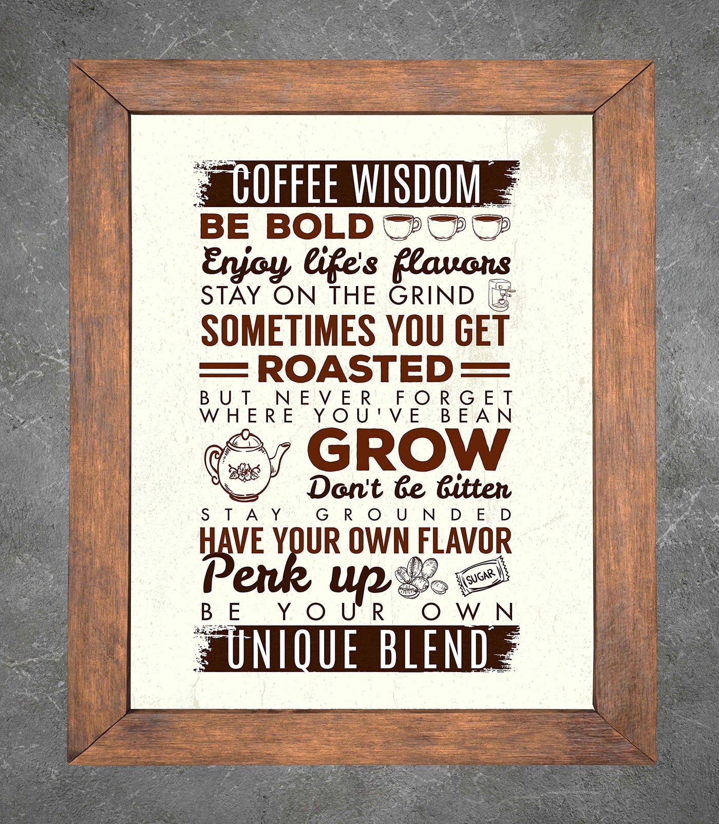 Coffee Wisdom-Unique Blend- Funny Coffee Sign - 11 x 14" Inspirational Wall Art Print-Ready to Frame. Humorous Poster Print for Home-Office-Restaurant-Cafe D?cor. Perfect Gift for Coffee Lovers!