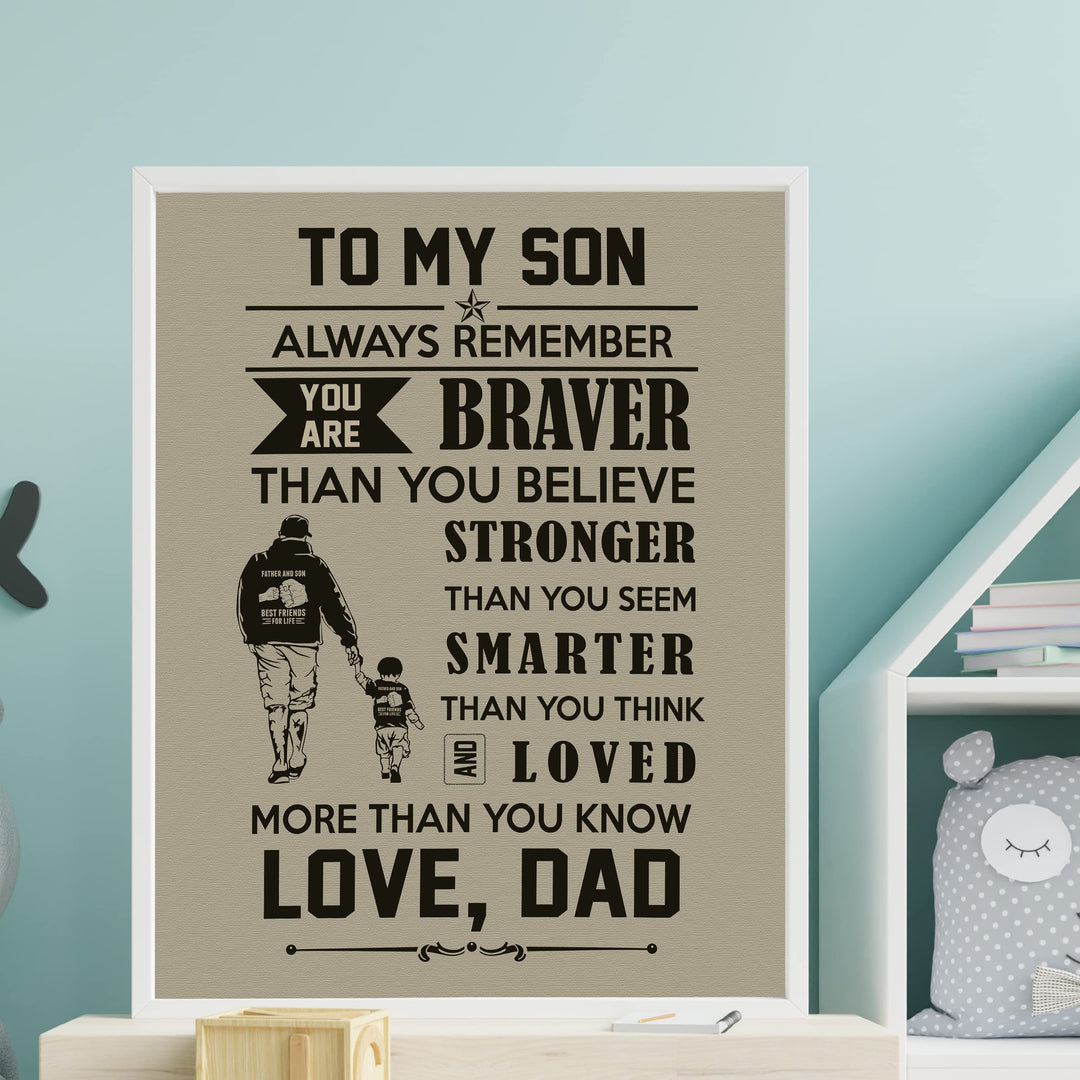 To My Son, You Are Loved-Dad Motivational Family Wall Art -11 x 14" Inspirational Wall Decor w/Father &amp; Boy Silhouette Image-Ready to Frame. Perfect Keepsake for All Sons. Great Graduation Gift!