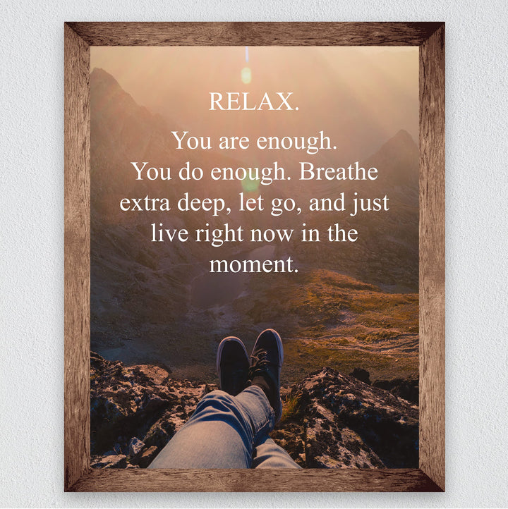 Relax-Breathe-Let Go-Live in the Moment-Spiritual Quotes Wall Art -8 x 10" Inspirational Mountain Landscape Print-Ready to Frame. Home-School-Studio-Office Decor. Great Reminder to Just Breathe!