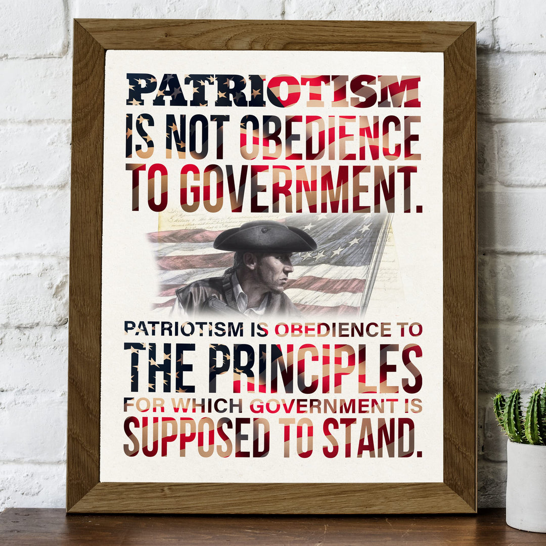 "Patriotism Not Obedience to Government"-Patriotic USA Wall Art Decor -8 x 10" American Flag Print -Ready to Frame. Home-Office-Military-Cave Decor. Great Gift for Active Duty -Veterans!
