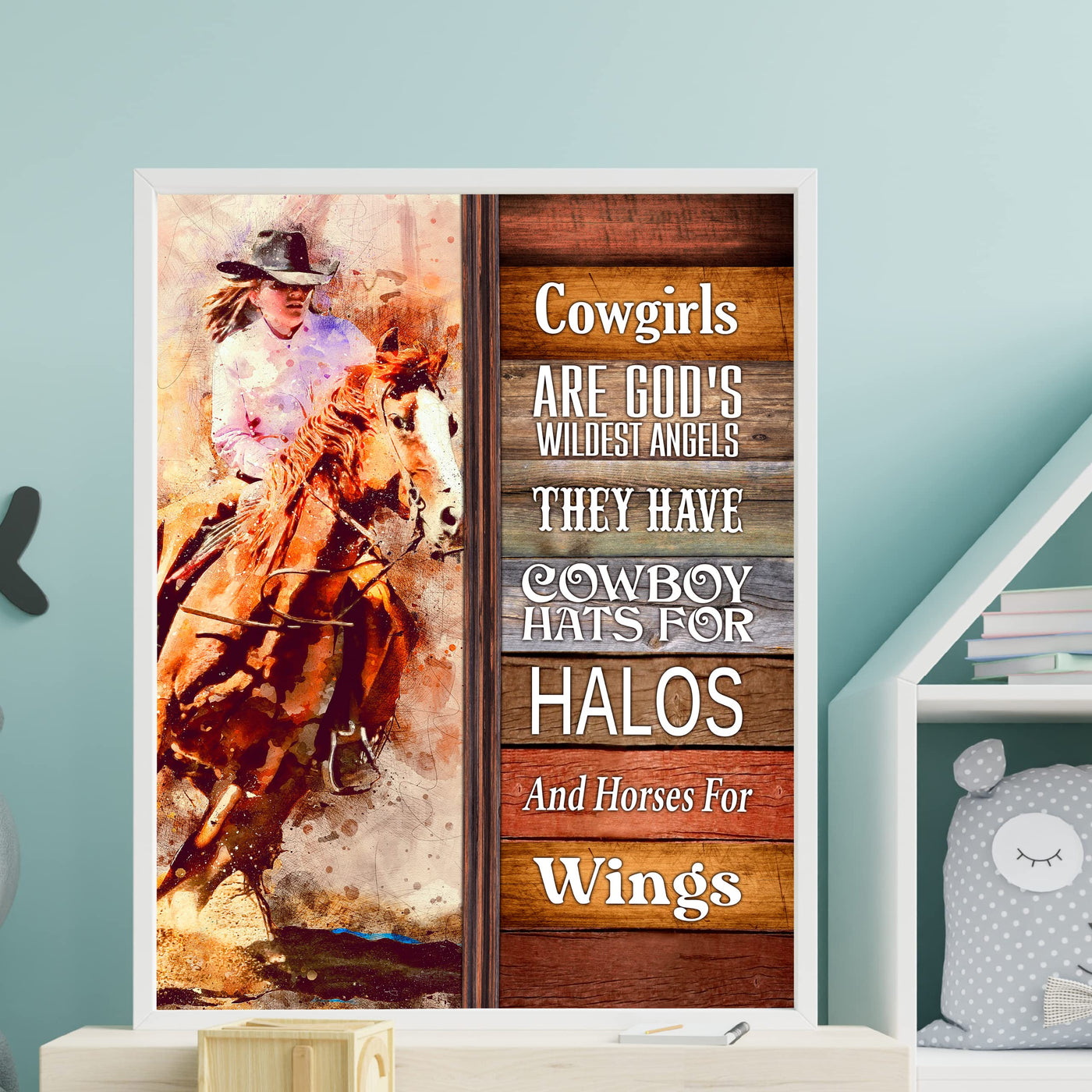 Cowgirls-God's Wildest Angels- Western Wall Art Sign- 11 x 14"- Rustic Cowgirl Riding Horse Photo Print -Ready to Frame. Country Decor for Home-Barn-Lodge-Camp-Cabin. Great Gift for All Cowgirls!