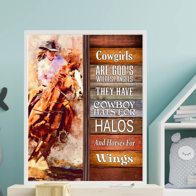 Cowgirls-God's Wildest Angels- Western Wall Art Sign- 11 x 14"- Rustic Cowgirl Riding Horse Photo Print -Ready to Frame. Country Decor for Home-Barn-Lodge-Camp-Cabin. Great Gift for All Cowgirls!