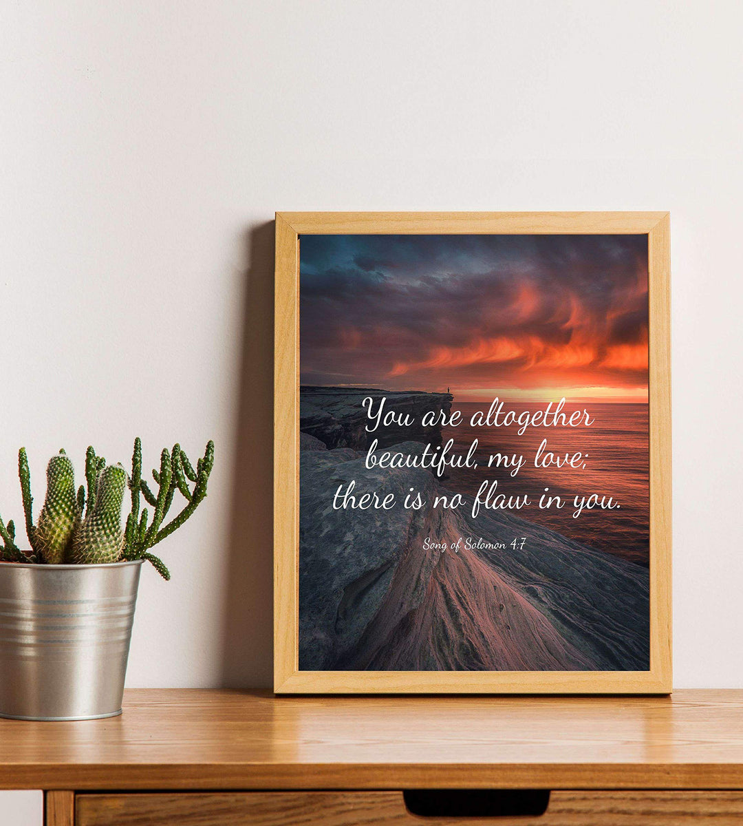 You Are Altogether Beautiful- Song of Solomon 4:7- Bible Verse Wall Print-8x10"- Sunset Scripture Wall Art-Ready to Frame. Home-Office-Bedroom Decor. Great Christian Gift for Ladies-Young &amp; Old.