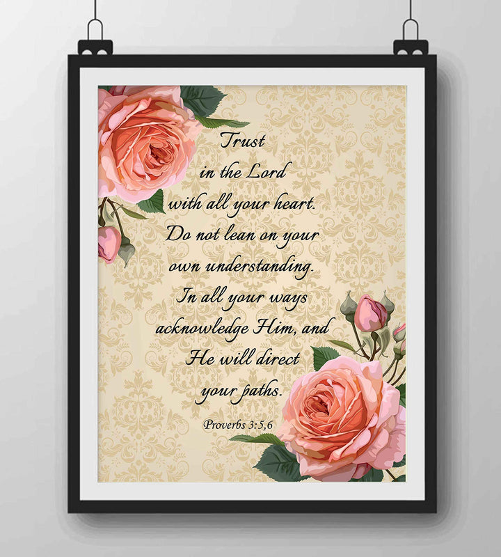 Proverbs 3:5-6-?Trust in the Lord With All Your Heart? Bible Verse Wall Art-8x10" Floral Typographic Scripture Print-Ready to Frame. Home-Office-Church D?cor. Great Christian Gift. Have Faith in Him!