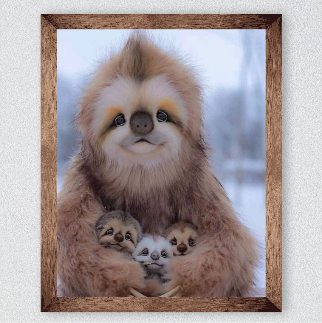 Happy Momma Sloth With Her Babies-8 x 10" Funny Animals Print Wall Art -Ready to Frame. Wild Animals Decor for Home-Office-Science Classroom-Library. Perfect Photo for Zoo, Animal, &amp; Jungle Themes!