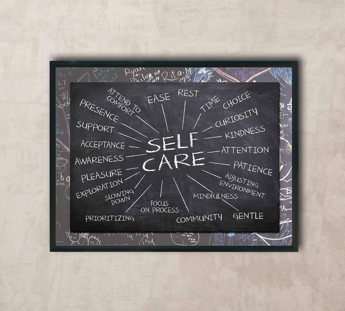 Self-Care Essentials-Chalkboard Replica Wall Art Print- 10 x 8"-Ready to Frame. Inspirational Wall Art Perfect for Home-Office-School-Dorm-Studio D?cor. Motivational Gift to Encourage Self-Care!