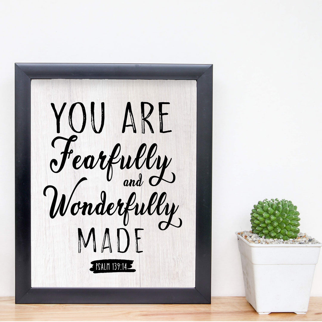 Psalm 139:14-"You Are Fearfully and Wonderfully Made"-Bible Verse Wall Art-8x10" Typographic Poster Print-Ready to Frame. Inspirational Home-Office-Church-Christian Decor. Printed on Paper, NOT Wood.
