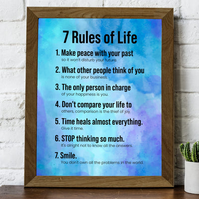 7 Rules of Life - Smile Inspirational Quotes Wall Sign -8 x 10" Motivational Poster Print -Ready to Frame. Modern Typographic Design. Positive Home-Office-School Decor. Perfect Life Lessons!