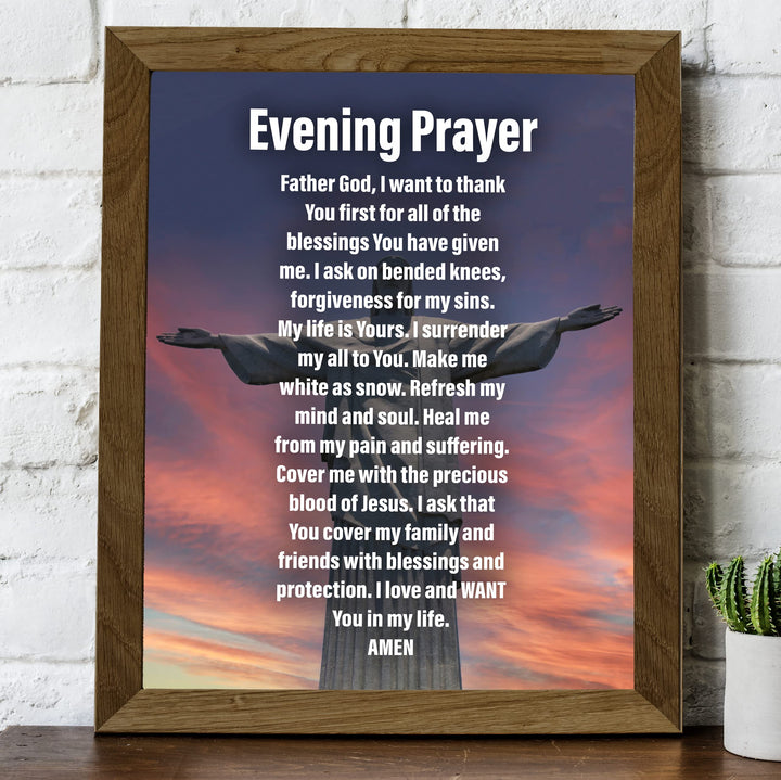 Evening Prayer- Inspirational Christian Wall Art -8 x 10" Motivational Christ the Redeemer Statue Picture Print -Ready to Frame. Home- Church- Office Decor &amp; Religious Gifts. Great Prayer of Faith!
