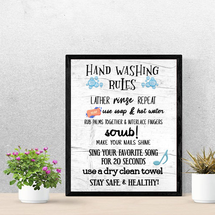 Hand Washing Rules-Lather, Rinse, Repeat- Fun Bathroom Wall Sign- 11x14" Rustic Art Print -Ready to Frame. Funny Home &amp; Bathroom Decor- Housewarming Wall Print. Perfect For Guests &amp; Kids Bathrooms.